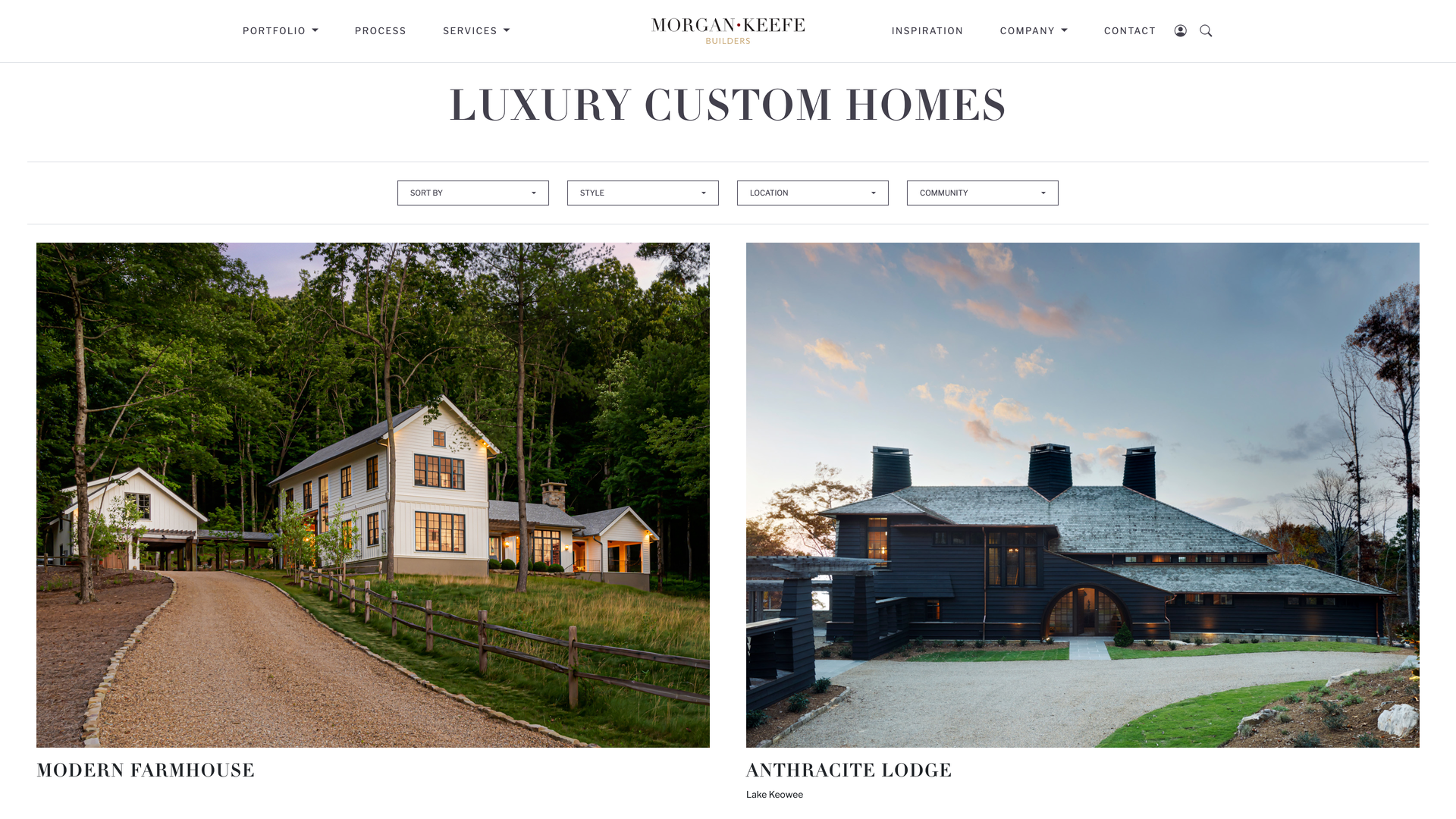 Custom home builder website portfolio