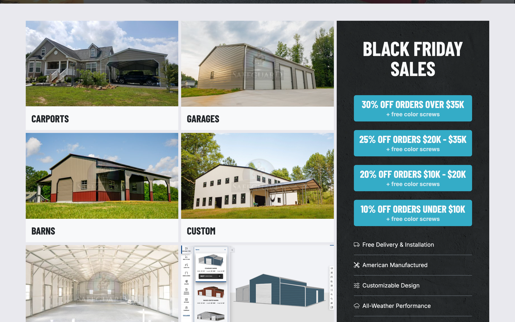 Safeguard Metal Buildings Custom Website Sales Tools