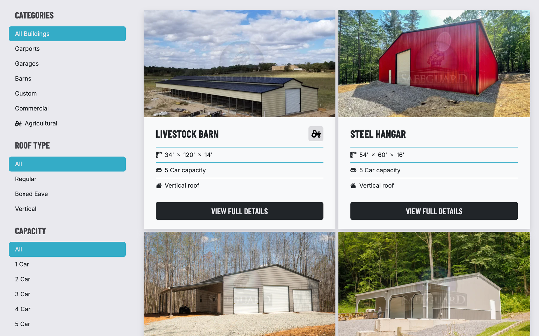 Safeguard Metal Buildings Custom Website Product Catalog