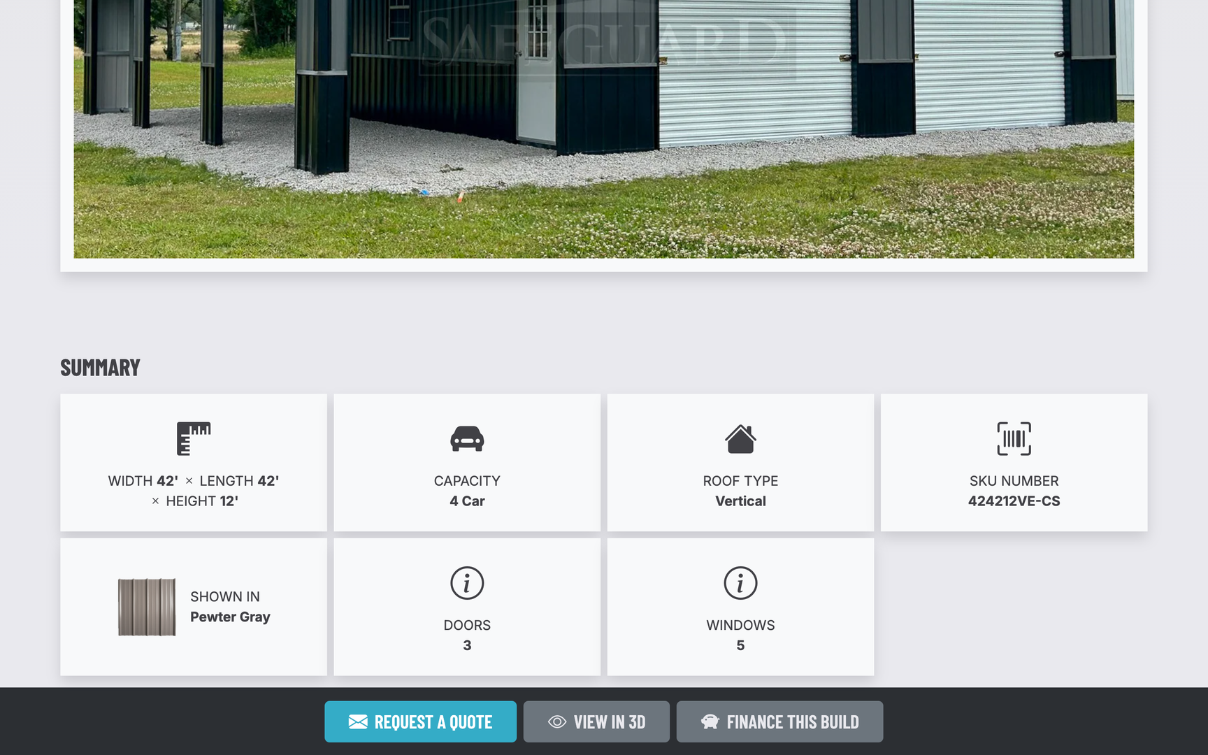 Safeguard Metal Buildings Custom Website Product Specs