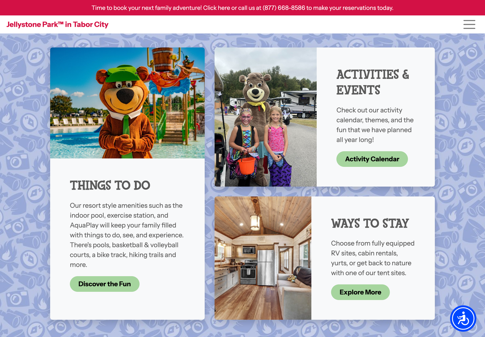 Jellystone Family Campground Custom Website Activities & Amenities