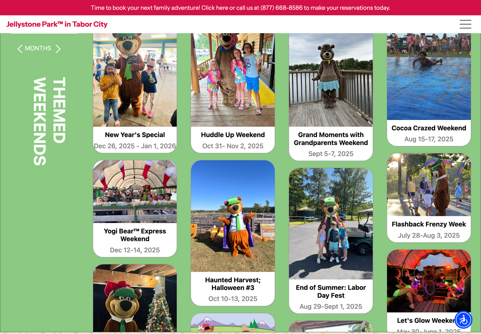 Jellystone Family Campground Custom Website Themed Weekends Calendar